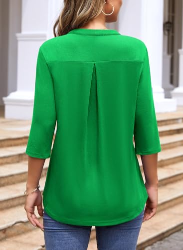 Image of Bulotus Womens 3 /4 Sleeve Tops Plus Size V Neck Zipper Business Casual Blouses for Office & Going Out Soft Knit Tunics, M-3XL