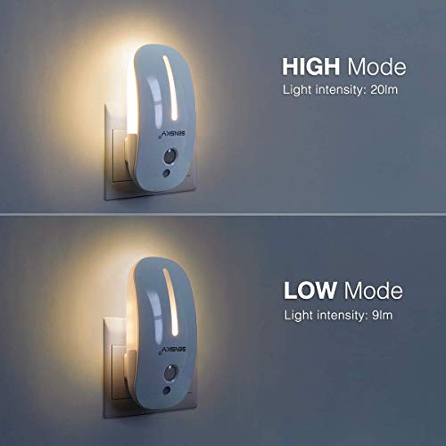 SENSKY Plug in Night Light 2 Levels Brightness Adjustable Soft Warm White Nightlight for Bathroom, Kitchen, Hallway, Stairs, Garages, 2-Pack (with Front Light and Back Light )