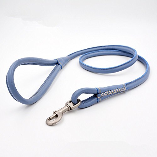 GH8 Length 43?x Width 0.3?Hand Knitting Genuine Leather Hands Free Dog Leash Premium Running Dog Leash Blue