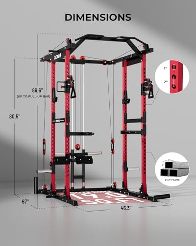 Image of Mikolo K6 2.0 Power Cage, Power Rack with Cable Crossover System, 2000LBS Squat Rack with LAT Pull Down System, Functional Trainer with Aluminum Pulley System for Home Gym