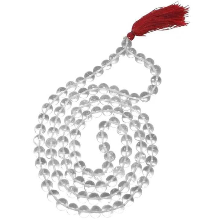 Spatika Mala 108 Beads Original Certified By Lab स्फटिक की माला ओरिजनल सफ़ेद मोती Spadigam Plain Round Cut Sfatik Ki Mala Transparent White Quartz Crystal Mala For Wearing