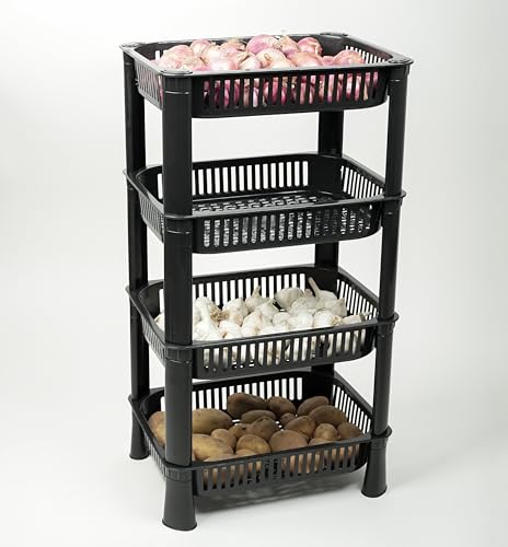 Image of U-Max Multi Tire Kitchen Storage Rack, Plastic Utility Shelf Organiser, Space Saving Storage Solution, Revolving Vegetable Rack (Black-Regular, 4)