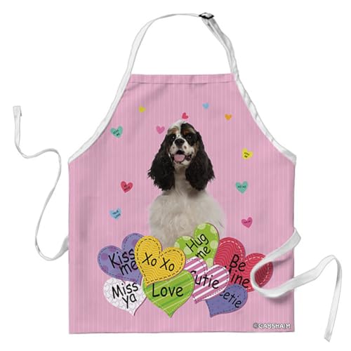GABSHAIM Cocker Dog Chef Kitchen Apron Pink Heart Valentines Wedding