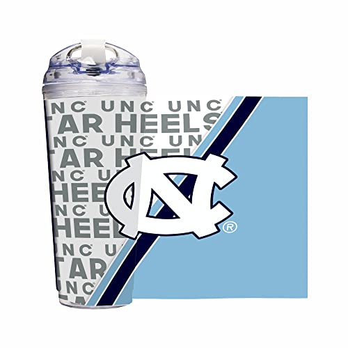Rico Industries NCAA North Carolina Tar Heels Standard 24oz Acrylic Tumbler with Hinged Lid, Officially Licensed Double Wall Tumbler with Straw