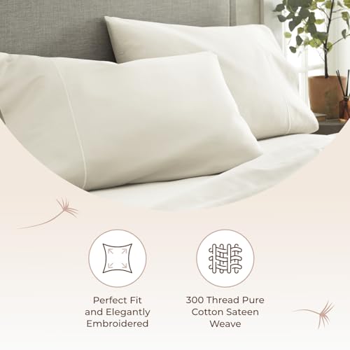 Image of 100% Organic Cotton Pillow Cases King Size Set of 2-100% Cotton Pillowcases GOTS Certified 300 Thread Count - Naturally Cooling Comfortable Breathable & Soft Pillow Cases (Natural, King)