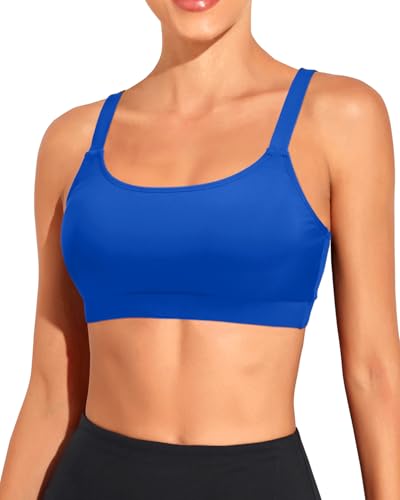 Image of Tempt Me Women Sports Bra Swim Crop Tops Only | Scoop neck, Bathing suits top, Removable cups, Adjustable straps