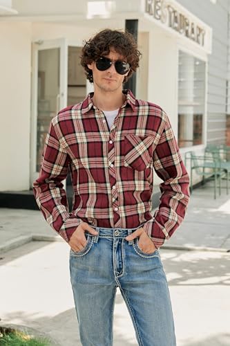 Image of Betusline Boy and Men Button Down Plaid Shirt