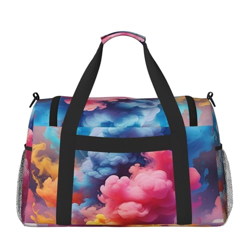 Colorful Smoke Print Travel Duffle Bag - Foldable Personal Item Travel Bag for Women & Men,Carry-On Convertible Crossbody Tote Bags with Adjustable Shoulder Strap & Pockets 13x10.2x19.7 in2
