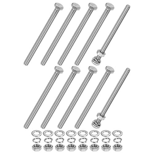M METERXITY 10-Pack Hex Head Screw Bolt with Nuts Flat &amp; Lock Washers M6x85mm Stainless Steel Bolts and Nuts Kit Fully Threaded Metric Bolt Assortment for Equipment/Machinery