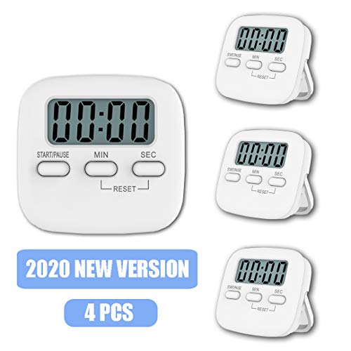 4 Pack Kitchen Timer, Digital Magnetic Back Cooking Timer with Loud Alarm Big