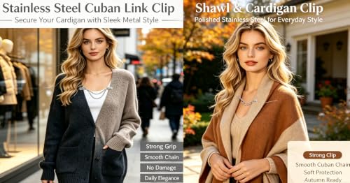 Image of Chain Collar Pins Heart Stone Cardigan Sweater Clip Top Cinch Clip