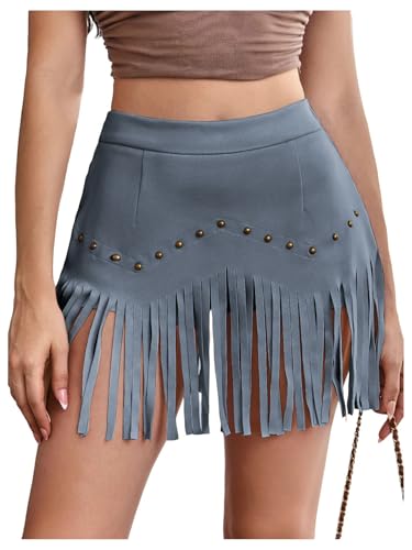 Women's Faux Suede Fringe Short Skirt High Waisted Cowgirl Western Hippie Tassel Skirts