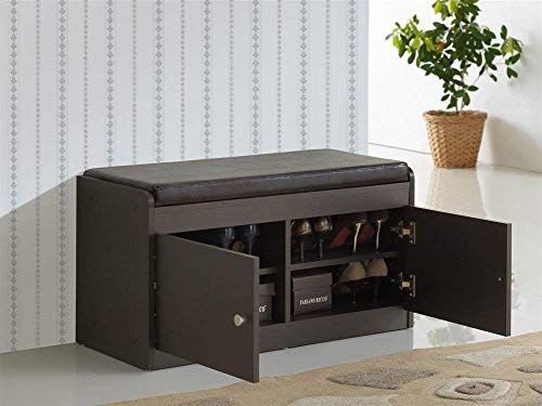 Baxton Studio Margaret Modern & Contemporary Wood 2-Door Shoe Cabinet With Faux Leather Seating Bench, Dark Brown #TOP3