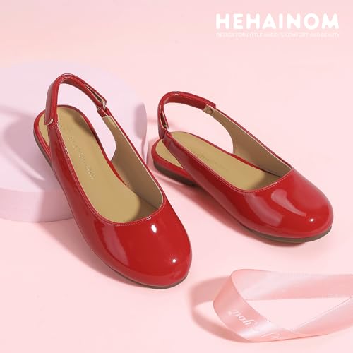 Image of Hehainom Girls Dress Shoes Slingback Flats Round Toe Toddler Little Kids Sandals Summer Flower Girl Communion Church Shoes