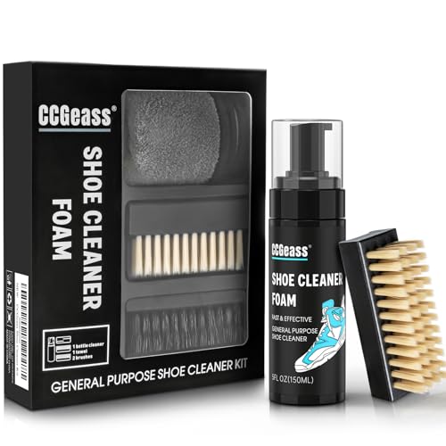 CCGeass Shoe Cleaner Kit Sneaker Cleaner, Deep Clean yet Gentle Pro Concentrated Foam Formula with 2 Brush & Microfiber Towel, Safe Shoe Care Set for white shoe, Suede, Leather, Canvas, Mesh & More