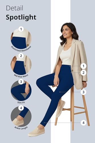 Image of Women's Cotton Lycra Ankle Length Leggings | Regular Rise, Soft 4 Way Stretch Fabric | Casual & Ethnic Wear