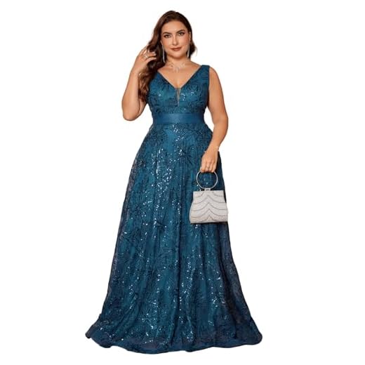 BluePlum Feminino Vestidos Formais Plus Size Para Mulheres 2025, Vestidos De Coquetel Com Decote Em V, Vestidos Para Convidadas De Casamento Em Linha A, Vestido Longo Elegante Para Festa, Azul Pavão,