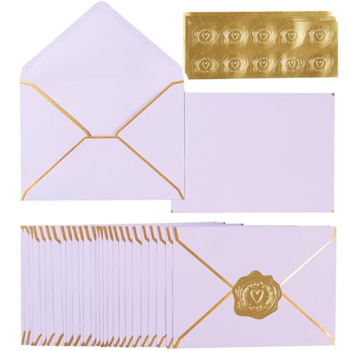 100 Pack A7 Envelopes 5x7 Violet Gold Border 5.32x7.28 Inches