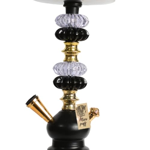 Image of Russian Hookah, 40.6 cm Height, Black Glass with Crystal and Gold Accents