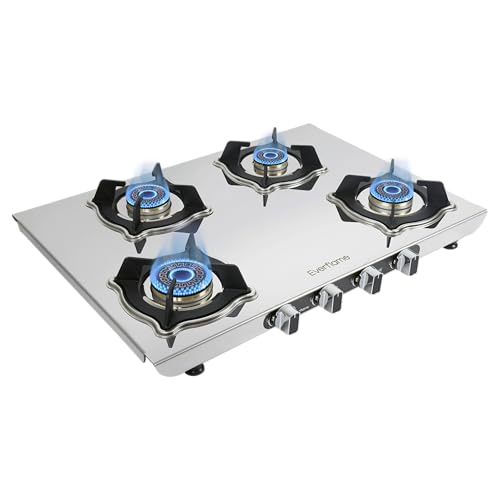 Image of Everflame Marvel 4 Burner Gas Stove | Manual Ignition | 6G Series Brass Burner | ISI Certified SS Cooktop | 5 Years Warranty on (Body & Burners) + 2 Year Comprehensive Warranty + Doorstep Service