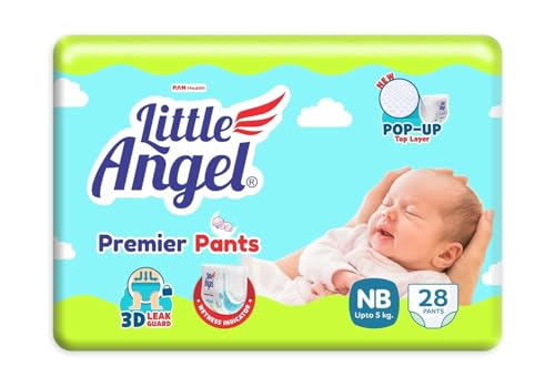 Image of Little Angel Premier Pants Baby Diaper, New Born (NB /XS) Size, 60 Count, Cottony Soft Material, Wetness Indicator, Breathable Layer, Extra Dry Core, Stretchable Sides, Pack of 1, up to 5 kgs
