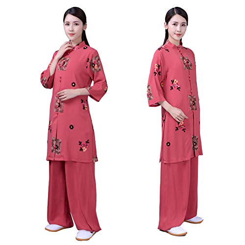 JTKDL Tai Chi Kleidung Weibliche Und Männliche Übungsleistungskleidung Mittelärmlige Kampfsportbekleidung Gruppe Kampfkleidung,Red-L