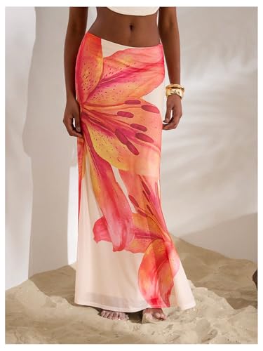 MakeMeChic Floral Maxi Skirt for Women 2025 Mesh Y2k Summer Beach Long Skirt2