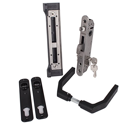 LOCINOX FORTY Kit de serrure à encastrer complet pour portails battants, portails battants, portails de ferme Noir