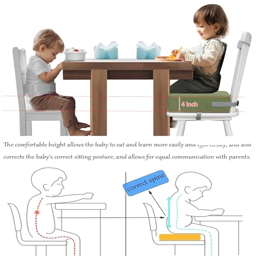 Image of Eiury Booster Seat for Kitchen Chair, Toddler Booster Seat for Dining Table, Waterproof PU Leather Kids Seat Cushion with Adjustable Straps, Non-Slip Bottom, Wipeable Seat Pad,Green