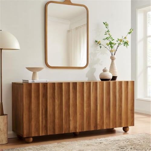 Modway Sorren 72 Inch Mango Wood Scalloped Sideboard in Walnut – Modern 3 Door Storage Buffet Cabinet by Modway - Used condition - Image 5