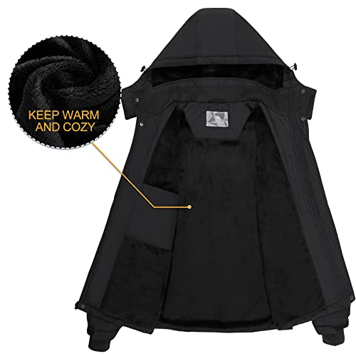 Camel Crown Men'S Mountain Snow Waterproof Ski Jacket Detachable Hood Windproof Fleece Parka Rain Jacket Winter Coat Black thumb #1