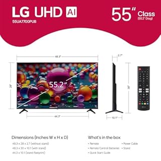 LG 55 Inch Class UA77 Series LED AI 4K Smart webOS TV (2025 Model) + HDMI Cable + 12 Month CPS Warranty + Streaming Bundle – HDR10, ThinQ AI, Wi-Fi 6, Voice Control, Slim Design (55 inch)