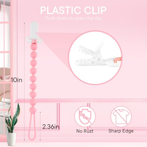 Image of MINMUNJIU Pacifier Clips Baby Girl, 6 Pack One Piece Flexible Soft Binky Clips Silicone Pacifier Holder Clip for Girls, Baby Girl Newborn Essentials