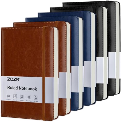 ZCZN 6 Pack Lined Journal Notebooks, 192 Pages A5 Hardcover Leather Journals for Work,Writing,School & Travel, College Ruled Journaling Notebooks for Notes Taking,Diary Journal (Black+Brown+Blue)*2