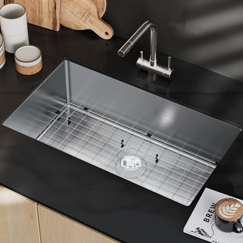 Image of VINGLI Undermount Commercial Kitchen Sink,32 inch Stainless Steel Utility Farmhouse Sink, Deep Workstation Sink, Single Bowl Sink for RV, Kitchen, Restaurant, Travel Trailer, Garage