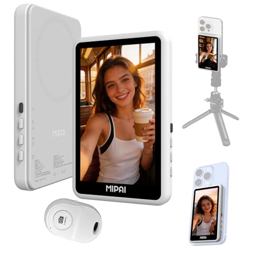 Vlog Selfie Monitor Screen Magnetic Phone Vlog Selfie Monitor with 1080 30fps Bluetooth 4 Back Camera Mirror Screen for Live Stream/TikTok/YouTube/Instagram Compatible with iPhone & Android