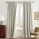 RYB HOME 100% Blackout Linen Curtains 84 inches Long 2 Panels Set, Thermal Insulated Privacy Natural Faux Linen Boho Farmhouse Curtain Panels for Living Room Bedroom, 52' W x 84' L, Beige