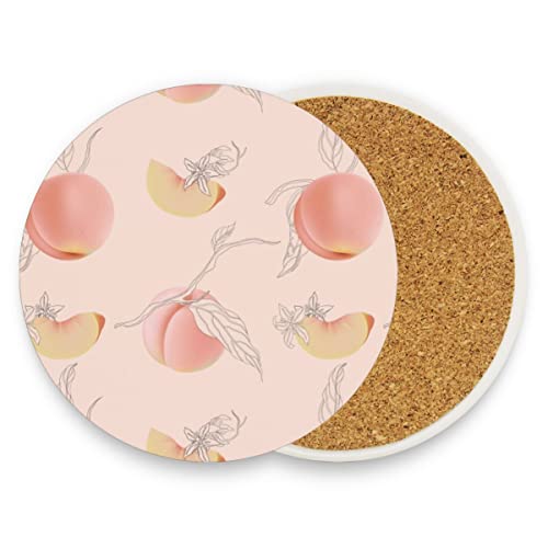 Vnurnrn Posavasos con diseño de flores de melocotón para bebidas, juego de 2 posavasos de piedra de cerámica absorbentes que absorben la humedad con base de corcho Cover