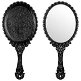 Exircy Vintage Hand Mirrors with Handle, Vanity Handheld Makeup Mirror Elegant Handle Mirror Portable Plastic Handheld Travel Mirrors for Women Face Makeup Travel Party Desk Carry Accessories, Black
