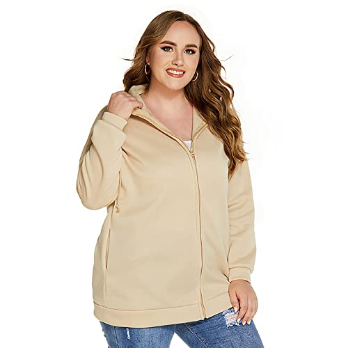 Capacidad De Manga Larga con Cremallera De Talla Grande para Mujeres Sudaderas De Vellón Suaves Informales Túnicas con Cordero,Caqui,5XL Cover