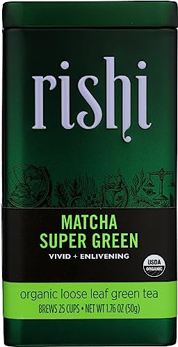 Rishi Tea Matcha Super Green Loose Leaf Herbal Tea | Immune System Booster, Organic, Naturally Sweet, Highly Caffeinated, Energy-Boosting | 1.76 oz Tin, Makes 25 Cups