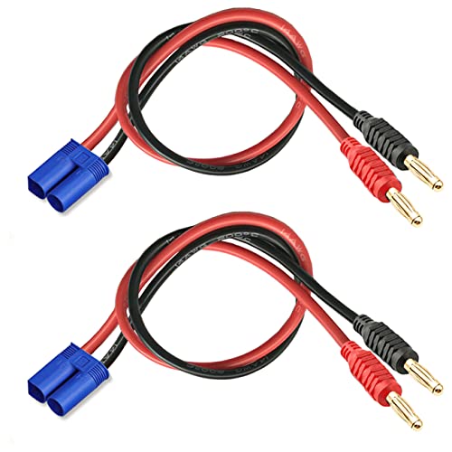 WOODGUILIN EC3 Connector Plug,EC3 Male Connector to 4mm Banana Connector Battery Charger Adapter with 12AWG 30CM Cable Wire for RC Helicopter Vehicle Toys,Quadcopter Car(2Pack EC3 Banana)