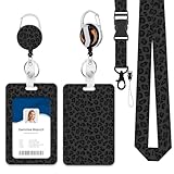 CosyCheer Heavy Duty ID Badge Holder with Lanyard, Retractable Badge Reel Clip, Lanyards for Hard Vertical ID Card Holders for Office, School, Teachers, Women, Men - Black Leopard Cheetah