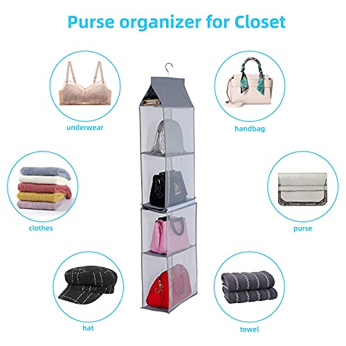 Keepjoy Detachable Hanging Handbag Purse Organizer For Closet, Purse Bag Storage Holder For Wardrobe Closet With 4 Shelves Space Saving Purse Organizers System (Pack Of 2 Grey) #TOP6