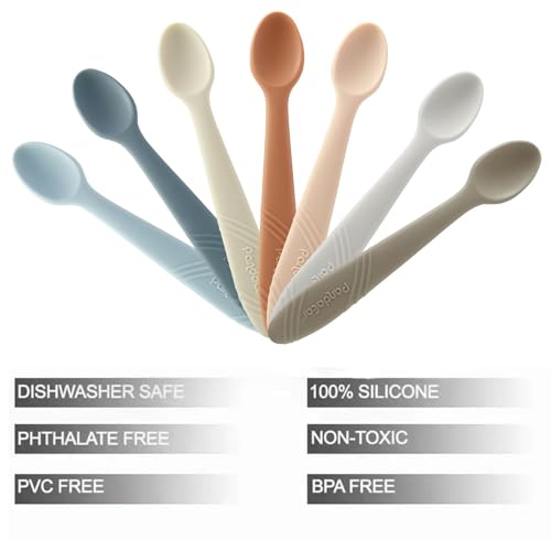 PandaEar [7er-Pack] Silikon Baby Löffel zum Füttern - Erste Stufe Trainingslöffel für Säuglinge, Fütterungsutensilien, BPA-frei, Zahnfleischfreundlich, Weicher Spitzenlöffel für Baby Led Entwöhnung