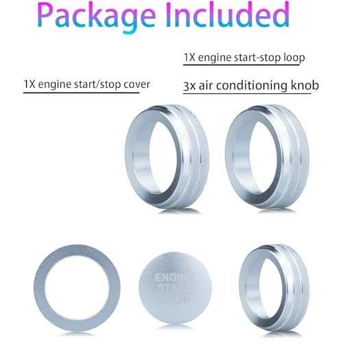 Image of for Honda 2026 Passport /2026 Pilot Interior Accessories, Aluminum Alloy one-Button Start Cover /Ring, air Conditioning knob, 5-piece Set (Silver)