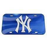 MLB New York Yankees Crystal Mirror Logo License Plate, Team Color, One Size