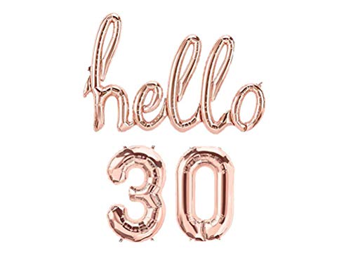 AnnoDeel Hello 30 Banner Foil Balloons, 32inch Rose Gold one-piece Letter Mylar Balloonss for Thirty Birthday Celebration Party Decor