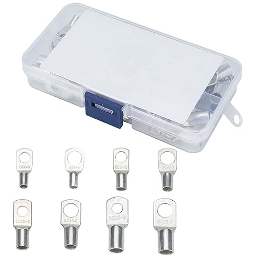 MUCKLILY 60 Pezzi Capocorda in Tubo Di Rame Terminali Della Batteria Giunzione Cablaggio Terminale Della Batteria Kit Cavo Sezionatore Connettore Filo Terminale Silver