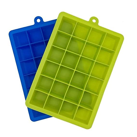 AK ENTERPRISE Silicone Ice Cube Trays 2 Pack - 24 Cavity Per Ice Tray - Flexible Stackable Mini Cocktail Whiskey Ice Cube Mold Storage Containers